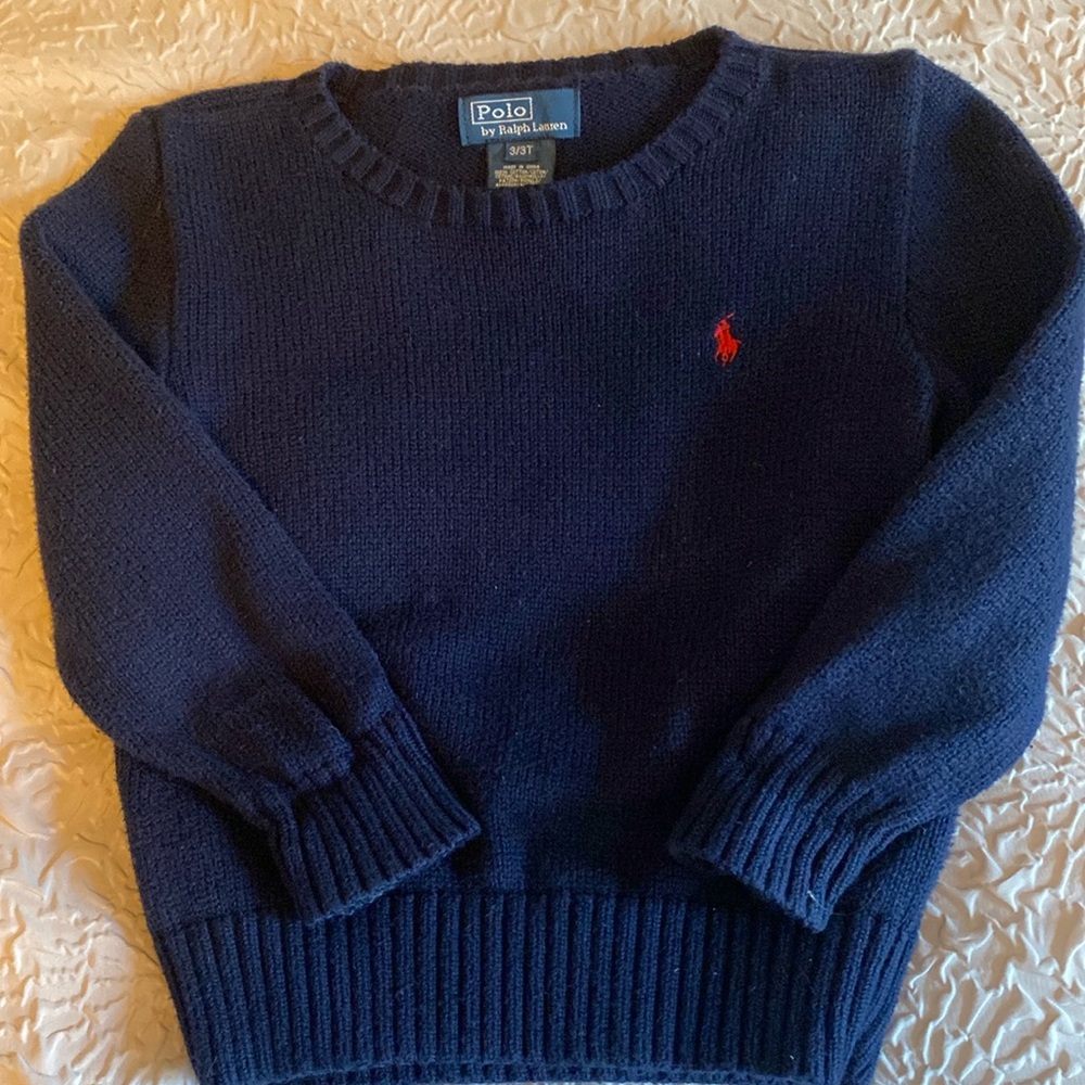 Polo Ralph Lauren Navy Blue Cotton Crew Neck Sweater Sz 3T